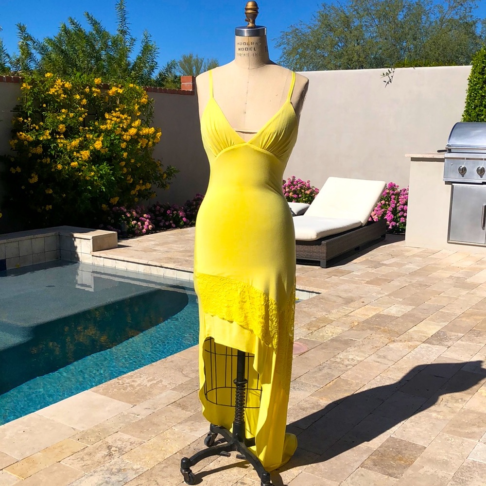 Sky asymmetrical sunshine yellow dress NWT size S